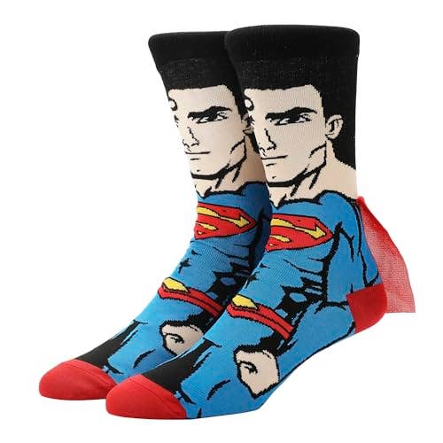 Superman Men's Casual Crew Socks With Cape Attachments
