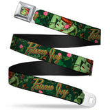 Poison Ivy Pin-Up Face Full Color Seatbelt Belt - POISON IVY Bombshell Poses Greens/Reds Webbing - Adult Reg (30"-44")