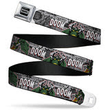 MARVEL Brick Logo Full Color Black/White Seatbelt Belt - DOCTOR DOOM Poses and Comic Blocks Grays Webbing - Adult XL (34"-52")