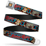 Harley Quinn Bombshell Pin-Up Face Full Color Seatbelt Belt - Harley Quinn Bombshell Pin-Up Pose/Joker Card/Suits Blue/White/Red/Black Webbing - Youth (22"-32")