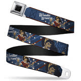 Wonder Woman Black Silver Seatbelt Belt - WONDER WOMAN/Bombshell Pose Blue/Red/White Webbing - Adult Reg (30"-44")